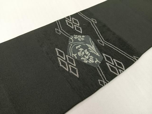 平和屋着物●九寸名古屋帯　すくい織　有栖川錦　黒地　正絹　逸品　CABF0796vp