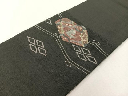 平和屋着物●九寸名古屋帯　すくい織　有栖川錦　黒地　正絹　逸品　CABF0796vp