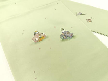 平和屋着物●塩瀬　九寸名古屋帯　作家物　手描き　雛人形　五泉　反端付き　正絹　逸品　CABF0799vp