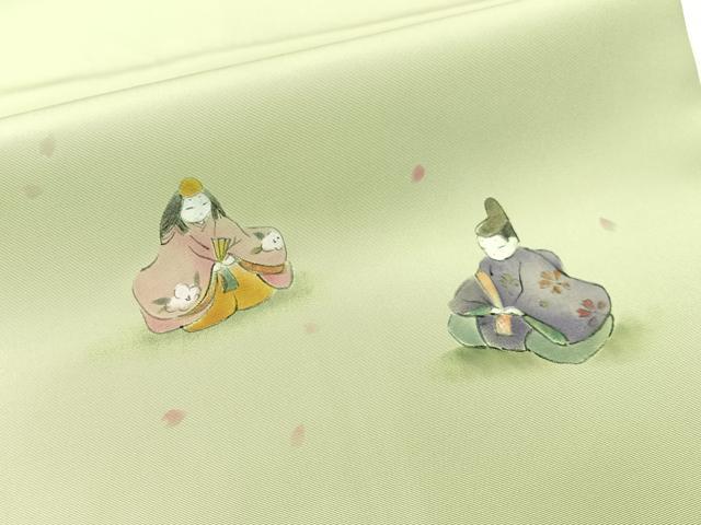 平和屋着物●塩瀬　九寸名古屋帯　作家物　手描き　雛人形　五泉　反端付き　正絹　逸品　CABF0799vp