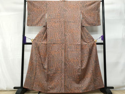 平和屋着物■上質な小紋　紬地　吉祥更紗花文　正絹　逸品　CABF0856fb