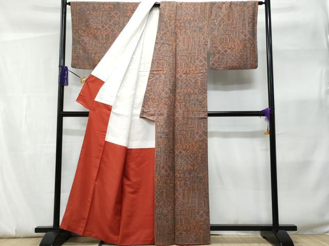 平和屋着物■上質な小紋　紬地　吉祥更紗花文　正絹　逸品　CABF0856fb