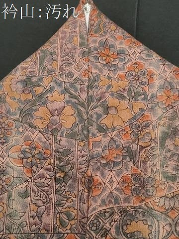 平和屋着物■上質な小紋　紬地　吉祥更紗花文　正絹　逸品　CABF0856fb
