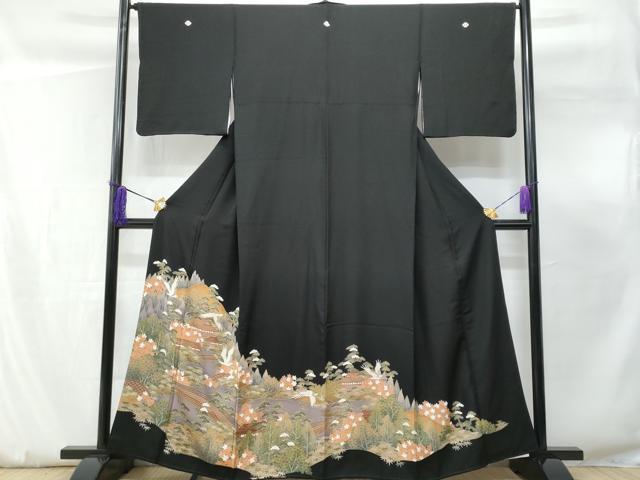 平和屋着物■豪華黒留袖　遠山飛鶴風景文　正絹　逸品　CABF0877fb
