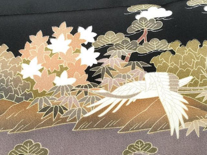 平和屋着物■豪華黒留袖　遠山飛鶴風景文　正絹　逸品　CABF0877fb