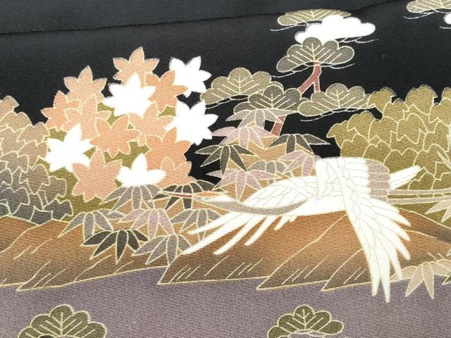平和屋着物■豪華黒留袖　遠山飛鶴風景文　正絹　逸品　CABF0877fb