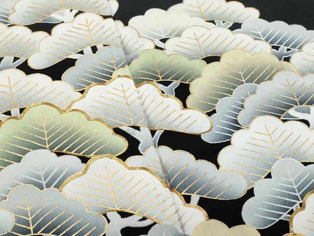 平和屋着物■豪華黒留袖　駒刺繍　枝松文　金彩　正絹　逸品　CABF0879fb