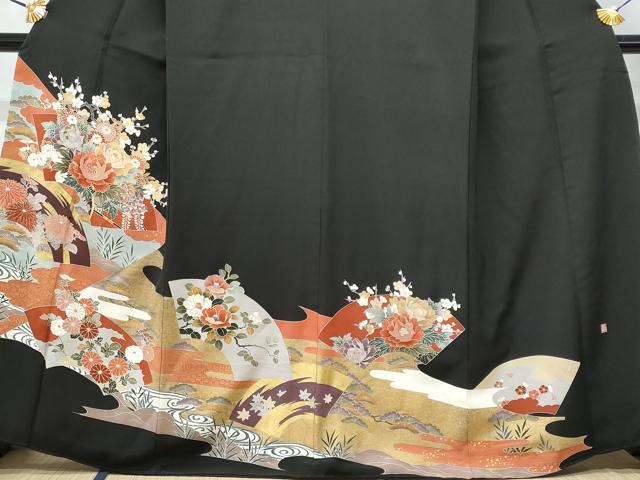 平和屋着物■豪華黒留袖　作家物　刺繍　地紙花車文　金彩　正絹　逸品　CABF0880fb