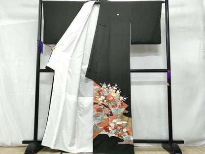 平和屋着物■豪華黒留袖　作家物　刺繍　地紙花車文　金彩　正絹　逸品　CABF0880fb