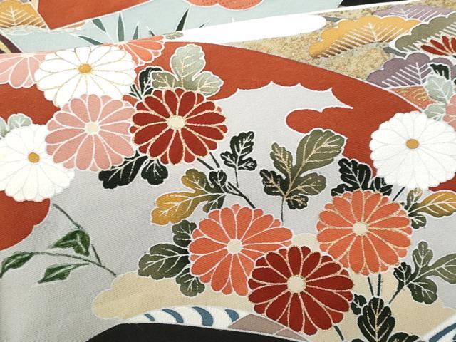 平和屋着物■豪華黒留袖　作家物　刺繍　地紙花車文　金彩　正絹　逸品　CABF0880fb