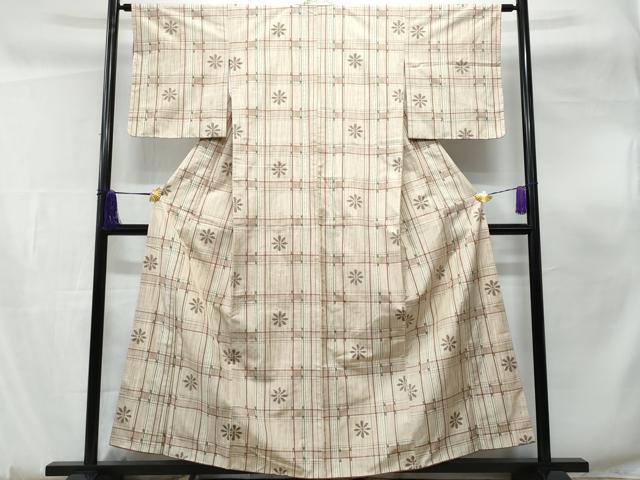 平和屋着物■上質な紬　格子舞花文　正絹　逸品　CABF0899fb