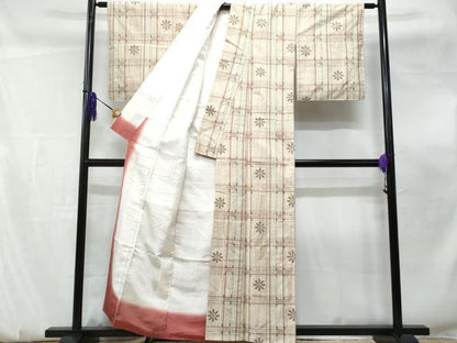 平和屋着物■上質な紬　格子舞花文　正絹　逸品　CABF0899fb