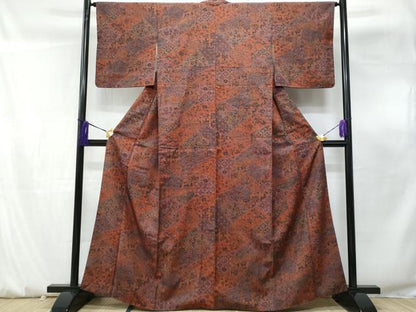 平和屋着物■上質な小紋 紬地 更紗花鳥文 正絹 逸品 CABF0904fb