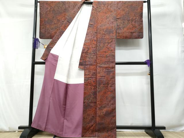 平和屋着物■上質な小紋 紬地 更紗花鳥文 正絹 逸品 CABF0904fb