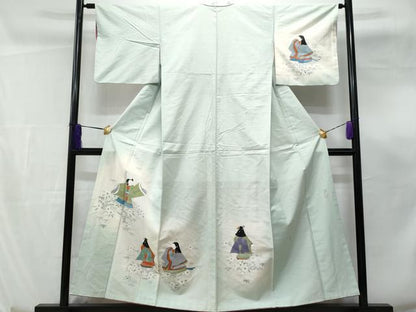 平和屋着物■訪問着 作家物 紬地 霞童子草花文 金彩 正絹 逸品 CABF0910fb