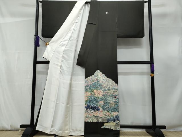 平和屋着物■豪華黒留袖　友禅　作家物　風景樹林文　正絹　逸品　CABF0919fb