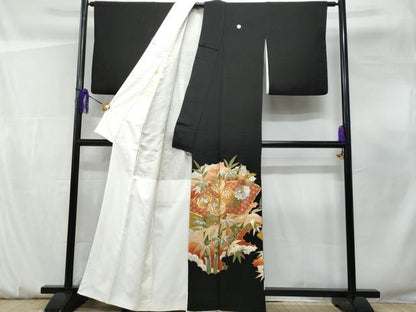 平和屋着物■豪華黒留袖 駒刺繍 地紙笹竹草花文 金彩 正絹 逸品 CABF0920fb