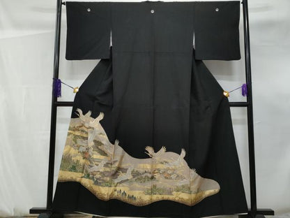 平和屋着物■豪華黒留袖　飛鶴風景文　正絹　逸品　CABF0922fb