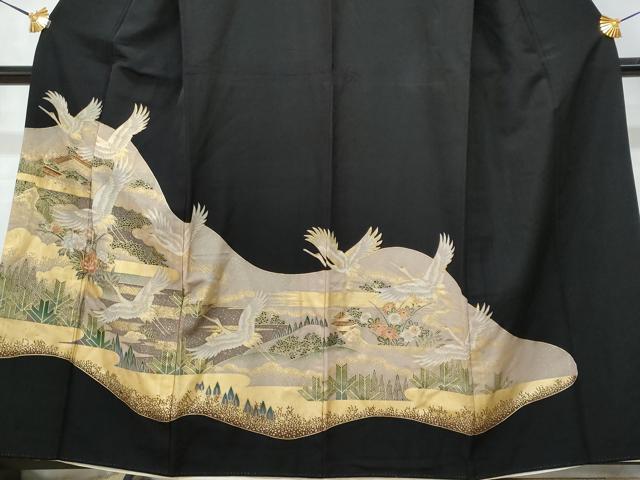 平和屋着物■豪華黒留袖　飛鶴風景文　正絹　逸品　CABF0922fb