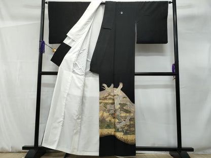 平和屋着物■豪華黒留袖　飛鶴風景文　正絹　逸品　CABF0922fb