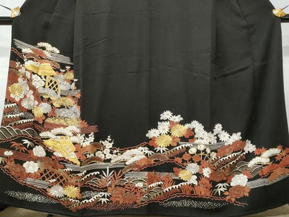 平和屋着物■豪華黒留袖 刺繍 御所解文 金彩 正絹 逸品 CABF0923fb