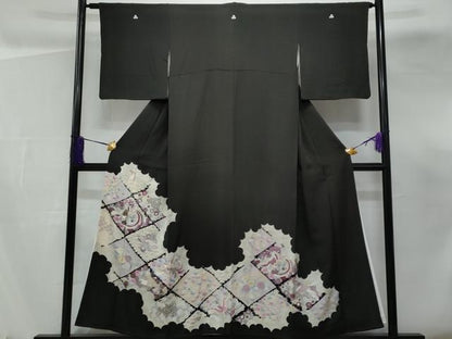 平和屋着物■豪華黒留袖 天井花鳥文 正絹 逸品 CABF0925fb
