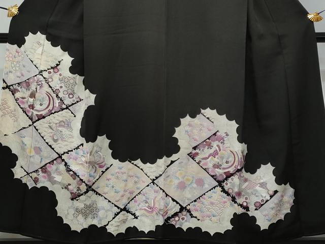 平和屋着物■豪華黒留袖 天井花鳥文 正絹 逸品 CABF0925fb