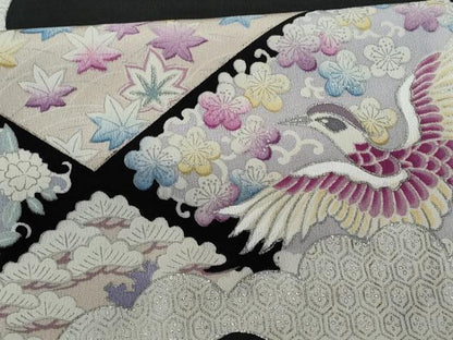 平和屋着物■豪華黒留袖 天井花鳥文 正絹 逸品 CABF0925fb