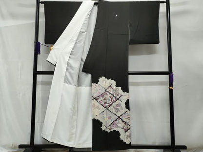 平和屋着物■豪華黒留袖 天井花鳥文 正絹 逸品 CABF0925fb