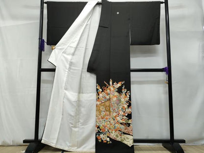平和屋着物■豪華黒留袖 刺繍 几帳枝花文 金彩 正絹 逸品 CABF0926fb