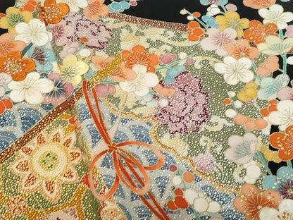 平和屋着物■豪華黒留袖 刺繍 几帳枝花文 金彩 正絹 逸品 CABF0926fb