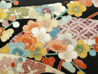 平和屋着物■豪華黒留袖 刺繍 几帳枝花文 金彩 正絹 逸品 CABF0926fb