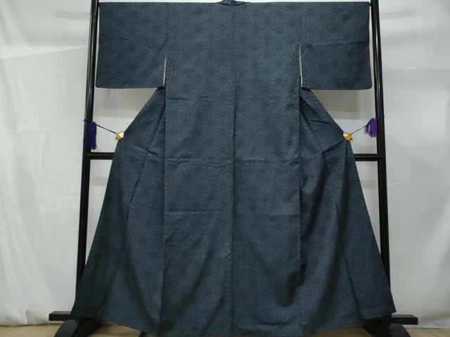 平和屋着物■上質な紬 麻の葉文様 正絹 逸品 未使用 CABF0930fb