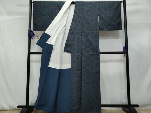 平和屋着物■上質な紬 麻の葉文様 正絹 逸品 未使用 CABF0930fb