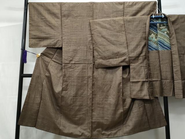 平和屋着物■男性　本場大島紬　アンサンブル　幾何学文　正絹　逸品　◯CABF0936fb