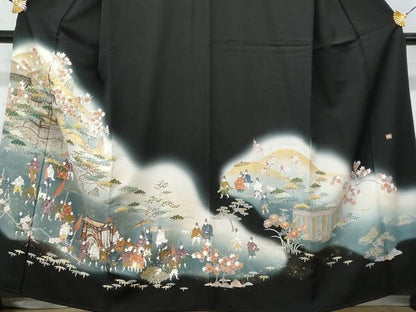 平和屋着物■豪華黒留袖 作家物 遠山人物風景文 金彩 正絹 逸品 CABF0943fb