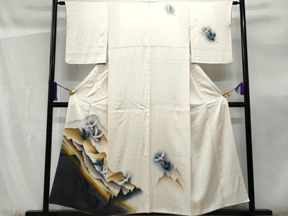 平和屋着物■上質な小紋 遠山飛鶴文 暈し染め 金彩 正絹 逸品 CABF0960fb