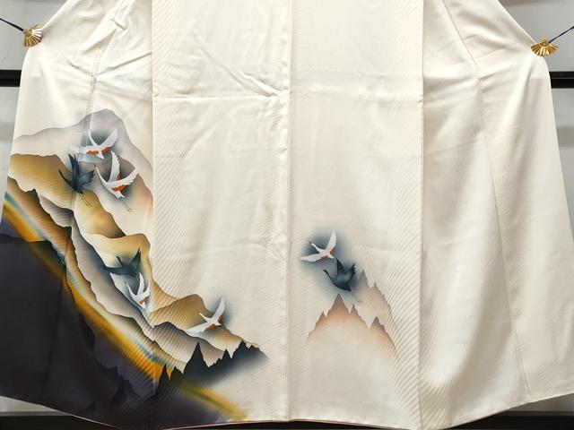 平和屋着物■上質な小紋 遠山飛鶴文 暈し染め 金彩 正絹 逸品 CABF0960fb