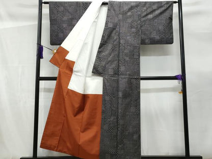 平和屋着物■本場大島紬　7マルキ　幾何学文様　正絹　逸品　CABF0967fb