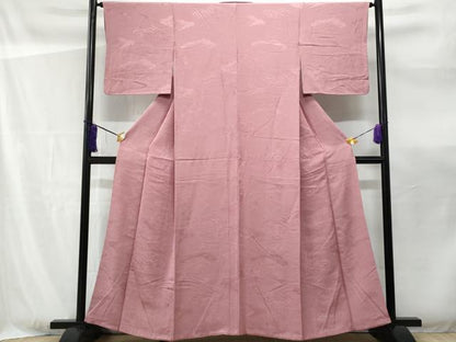 平和屋着物■上質な色無地 流水雲重ね笹竹地紋 石竹色 正絹 逸品 CABF0969fb