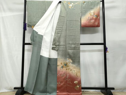平和屋着物■訪問着 流水枝花文 暈し染め 金銀彩 正絹 逸品 CABF0970fb