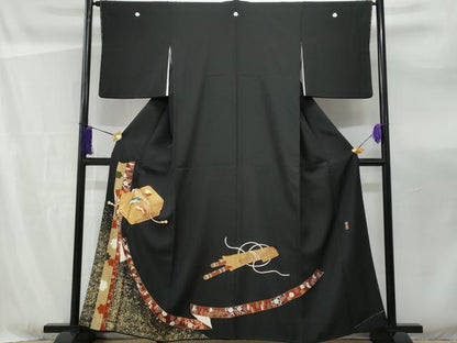 平和屋着物■豪華黒留袖 作家物 駒刺繍 貝桶横笛文 金彩 正絹 逸品 CABF0972fb