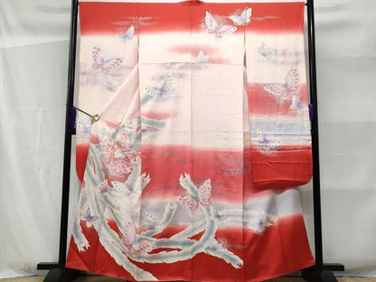 平和屋着物■豪華振袖 舞蝶孔雀羽文 暈し染め 金銀彩 正絹 逸品 CABF0973fb