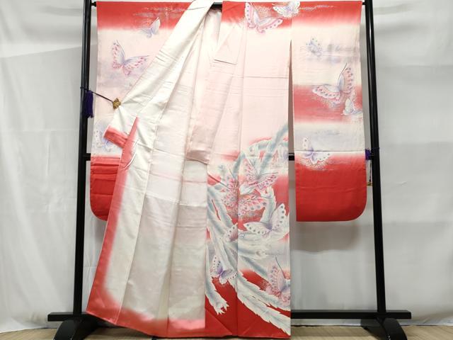 平和屋着物■豪華振袖 舞蝶孔雀羽文 暈し染め 金銀彩 正絹 逸品 CABF0973fb