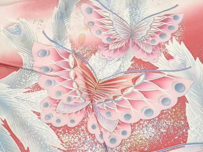 平和屋着物■豪華振袖 舞蝶孔雀羽文 暈し染め 金銀彩 正絹 逸品 CABF0973fb