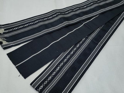 平和屋着物◎男性　本場筑前博多織　角帯　献上　黒地　正絹　逸品　CABF0994fb