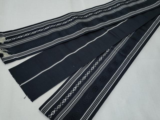 平和屋着物◎男性　本場筑前博多織　角帯　献上　黒地　正絹　逸品　CABF0994fb