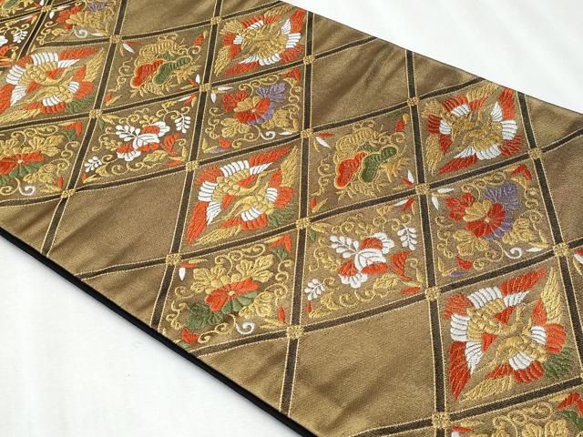 平和屋着物◎六通柄袋帯　唐織　双鶴菱花唐草文　金糸　正絹　逸品　CABF1025fb