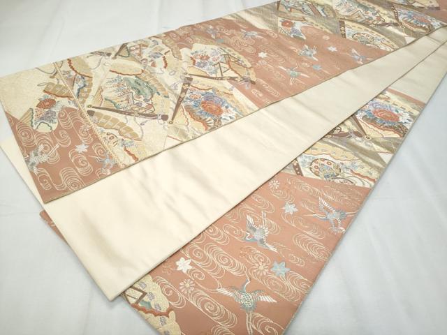 平和屋着物◎六通柄袋帯　唐織　九百錦　能華扇面文　金糸　正絹　逸品　CABF1026fb