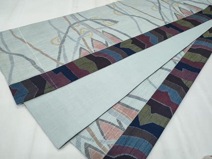 平和屋着物◎全通柄袋帯　紬地　抽象文　正絹　逸品　CABF1028fb